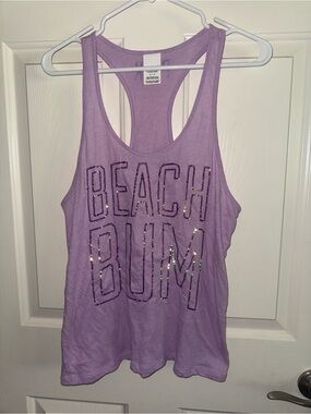 PINK Victoria's Secret Lavender Sequin 'BEACH BUM' Racerback Tank Size S